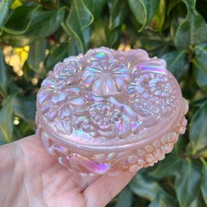 Vintage Fenton Champagne Pink Trinket Box